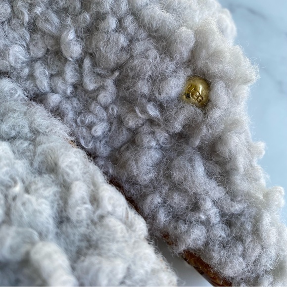 UGG Cozy Silver Grey Fuzzy Sherpa Satin Bow Slip On Slippers - Picture 5 of 7